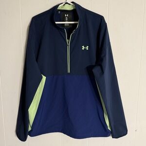 Under Armour Golf Jacket Mens XL Blue 1/4 Zip Windbreaker Pullover Colorblock